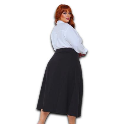 Imagem de Saia Midi Evasê Plus Size Linho com Recorte nas Laterais