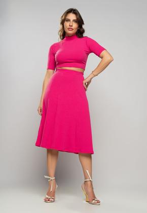 Imagem de Saia Midi Godê Canelada Pink Salvatore