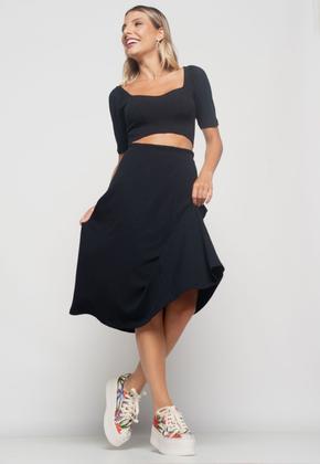 Imagem de Saia Midi Godê Canelada Preta Salvatore Fashion