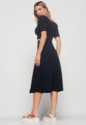 Imagem de Saia Midi Godê Canelada Preta Salvatore Fashion