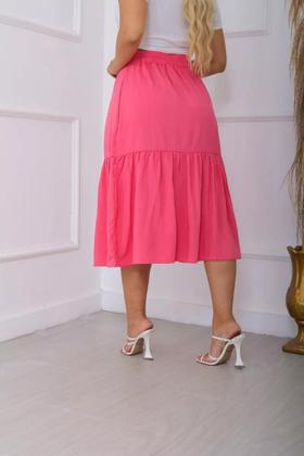 Imagem de Saia Midi Gode Cintura Alta Rodada Em Viscolinho - ROSA