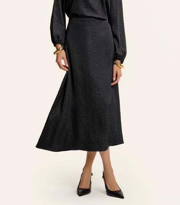Imagem de Saia Midi Jacquard Acetinado Onças Feminina Preto