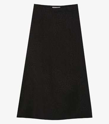Imagem de Saia Midi Jacquard Acetinado Onças Feminina Preto