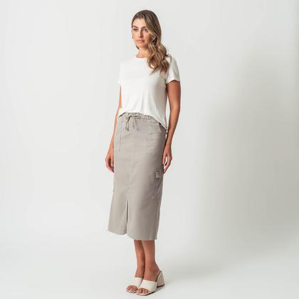 Imagem de Saia Midi Jeans Color Cargo Fenda Frontal