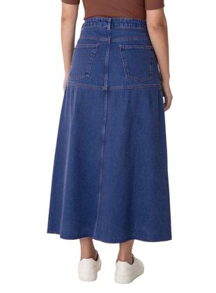 Imagem de Saia Midi Jeans Malwee 1000134245 Feminina Cintura Média Evasê T. 38/48