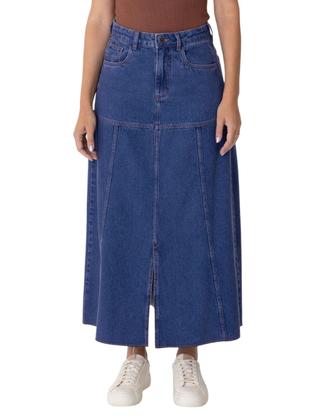 Imagem de Saia Midi Jeans Malwee 1000134245 Feminina Cintura Média Evasê T. 38/48
