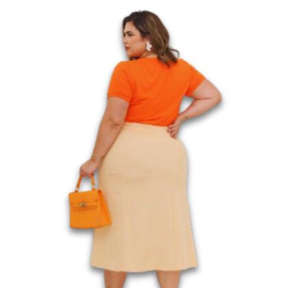 Imagem de Saia Midi Linho Tebas Forrado c/ 5 Botões Plus Size