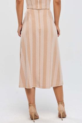 Imagem de Saia Midi PKS Jacquard Listras Bege