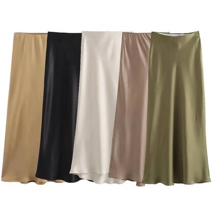 Imagem de Saia Midi Plissada De Cetim Feminina Vintage Com Cintura Elástica Chique Para Mulheres