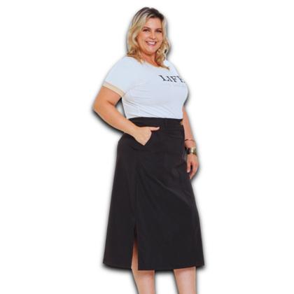 Imagem de Saia Midi Turin Plus Size com Abertura na Lateral com Bolso e Botão