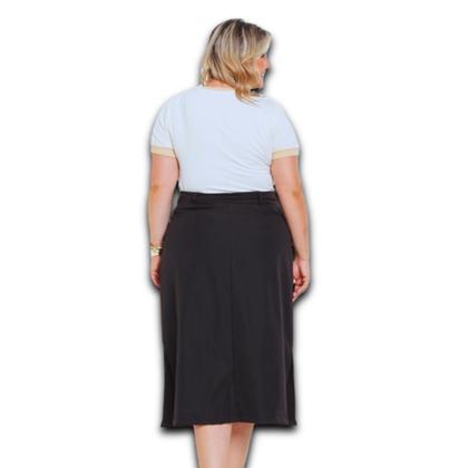 Imagem de Saia Midi Turin Plus Size com Abertura na Lateral com Bolso e Botão