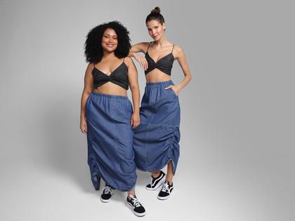 Imagem de Saia Midi Vista Magalu Jeans Parachute Denim City