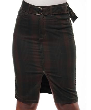 Imagem de Saia Midi Xadrez Com Cinto Razon Jeans Verde