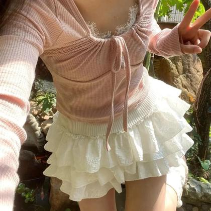 Imagem de Saia Mini De Cintura Alta Com Camadas E Babados Kawaii Para Meninas, Doce E Fofa, Estilo Y2K Lolita
