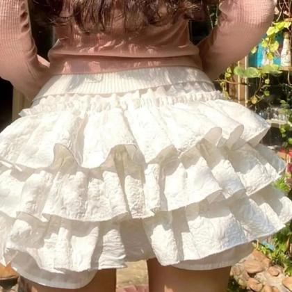 Imagem de Saia Mini De Cintura Alta Com Camadas E Babados Kawaii Para Meninas, Doce E Fofa, Estilo Y2K Lolita