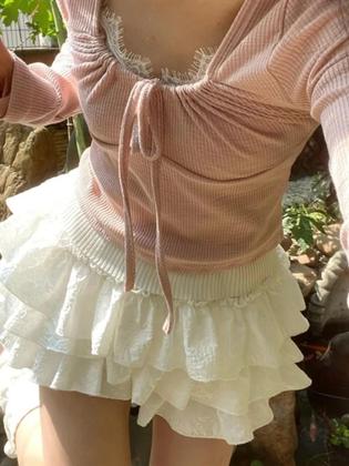 Imagem de Saia Mini De Cintura Alta Com Camadas E Babados Kawaii Para Meninas, Doce E Fofa, Estilo Y2K Lolita