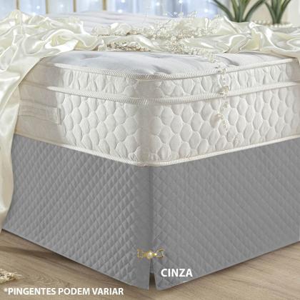 Imagem de Saia P/cama Box Baú Casal Padrão Matelado C/pingente - Cinza