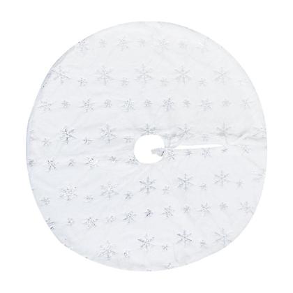Imagem de Saia para Árvore De Natal de Veludo Pelo Alto Branco Detalhes Prata Dourado 90cm