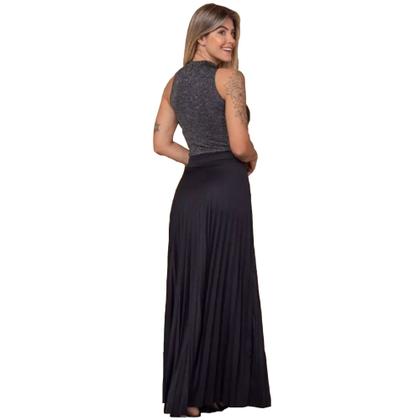 Imagem de Saia Plissada Feminina Longa Moda Evangelica Com Forro Preta Tamanho P M e G Tendencia