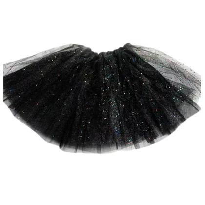 Imagem de Saia Tule Preta Halloween Carnaval Fantasia 40cm c/ Glitter