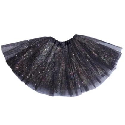Imagem de Saia Tule Preta Halloween Carnaval Fantasia 40cm c/ Glitter