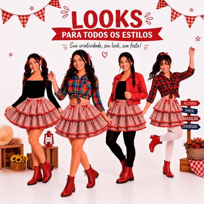 Imagem de Saia Xadrez de Festa Junina Feminina Adulta e Juvenil Super Rodada
