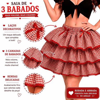 Imagem de Saia Xadrez de Festa Junina Feminina Adulta e Juvenil Super Rodada