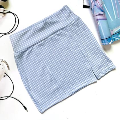 Imagem de Saia xadrez quadriculada com fenda na lateral estampa vichy