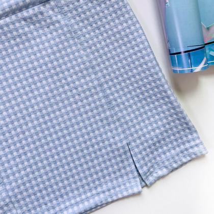 Imagem de Saia xadrez quadriculada com fenda na lateral estampa vichy