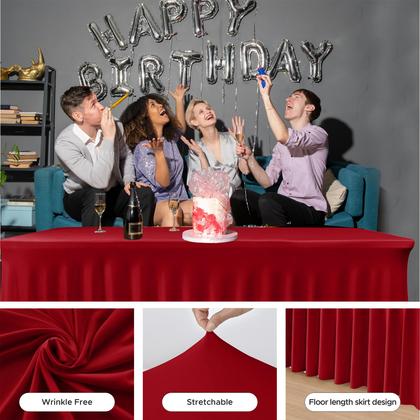 Imagem de Saias de mesa HolidayIdeas Red Spandex, pacote com 2 para mesas de 6 pés