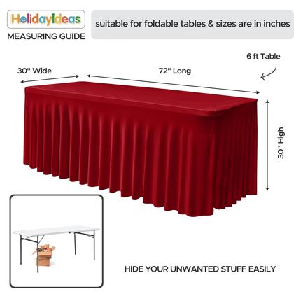 Imagem de Saias de mesa HolidayIdeas Red Spandex, pacote com 2 para mesas de 6 pés