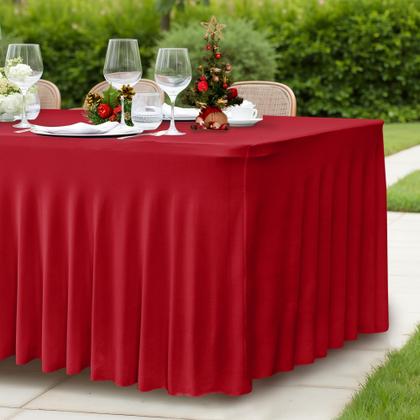 Imagem de Saias de mesa HolidayIdeas Red Spandex, pacote com 2 para mesas de 6 pés