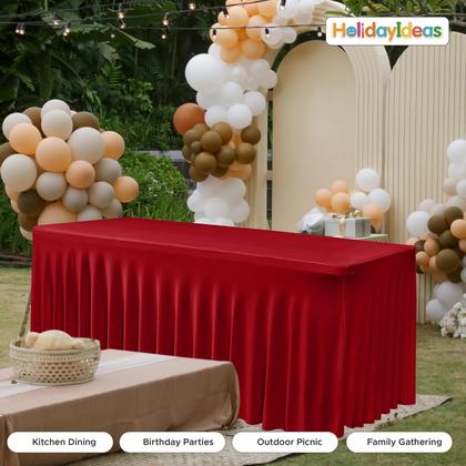 Imagem de Saias de mesa HolidayIdeas Red Spandex, pacote com 2 para mesas de 6 pés