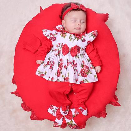 Imagem de Saída de Maternidade Menina Aconchego Belinha Floral Vermelho 05 Peças P