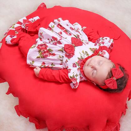 Imagem de Saída de Maternidade Menina Aconchego Belinha Floral Vermelho 05 Peças P