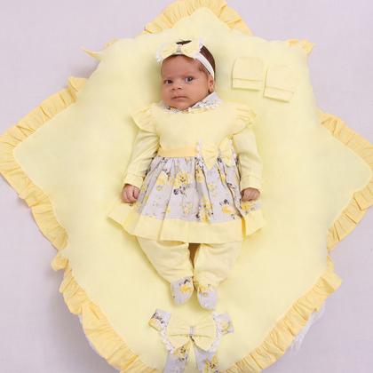 Imagem de Saída de Maternidade Menina Aconchego Clara Floral Amarela 05 Peças P
