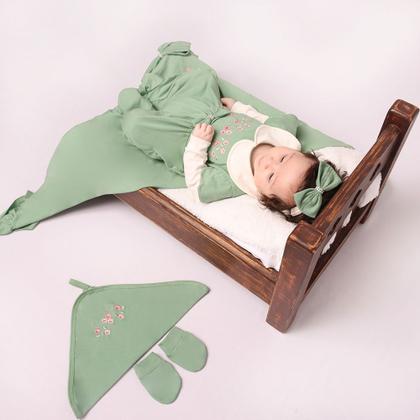 Imagem de Saída de Maternidade Menina Luxo Flores Helena Verde 05 Peças