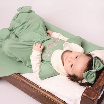 Imagem de Saída de Maternidade Menina Luxo Flores Helena Verde 05 Peças