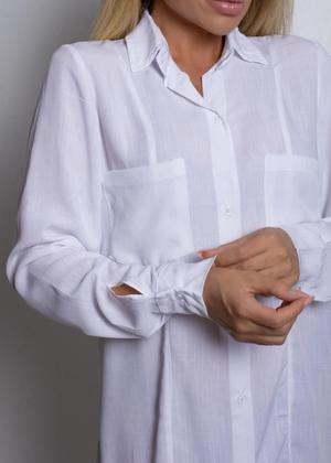 Imagem de Saída De Praia Branca Camisa Longa Camisão Chemise Feminina Com Botão