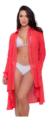 Imagem de Saída De Praia Chemise Camisão Feminina Botão Manga Longa