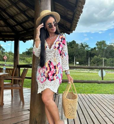 Imagem de Saida De Praia Feminino Boho Bohemia Macrame Algodão 2818