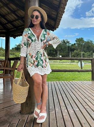 Imagem de Saida De Praia Feminino Boho Bohemia Macrame Algodão 2818