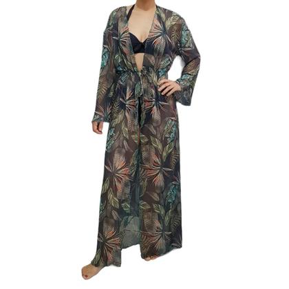 Imagem de Saída De Praia/ Kimono Longo Estampado Tule Com Tranparência