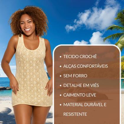 Imagem de Saída de Praia Vestido Curto Crochê Regata Com Alças Em Viés