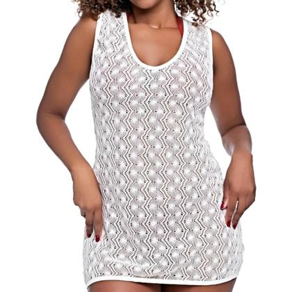Imagem de Saída de Praia Vestido Curto Crochê Regata Com Alças Em Viés