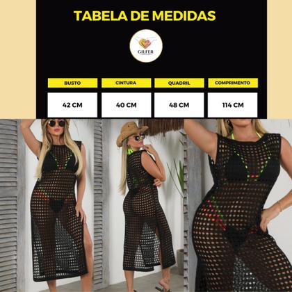 Imagem de Saída de Praia Vestido Longo de Tricô Preto Fenda Lateral Moda Verão Elegante Veste 38 ao 42