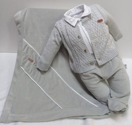 Imagem de Saída Maternidade Bebê Menino 4Pçs Plush Tricô Paraiso 16127