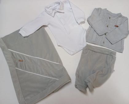 Imagem de Saída Maternidade Bebê Menino 4Pçs Plush Tricô Paraiso 16127