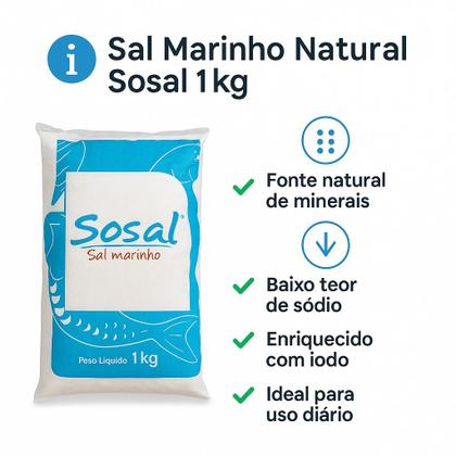 Imagem de Sal Marinho Natural Sosal 1kg  Moído e Iodado  Uso Diário e Culinário