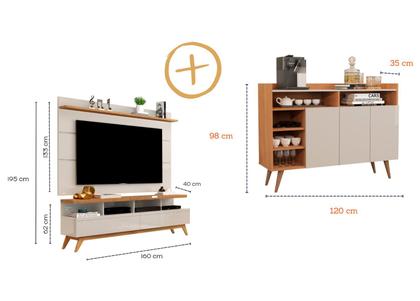 Imagem de Sala Completa Rack e Painel para TV 65" Vivare Wood 1.6 e Buffet Aparador Celta Giga Móveis